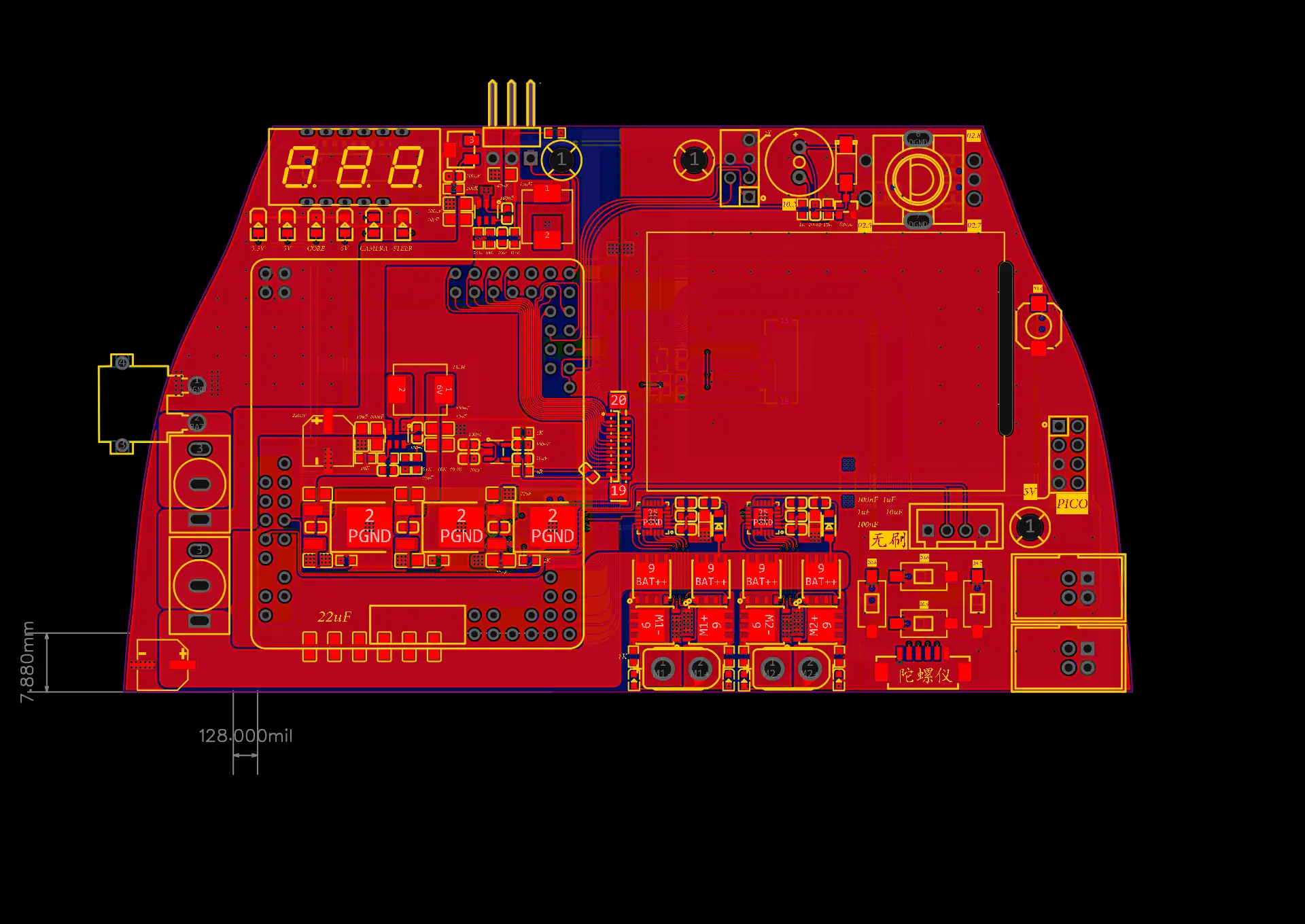 四轮旧版主驱板 PCB 预览（板卡一）。
