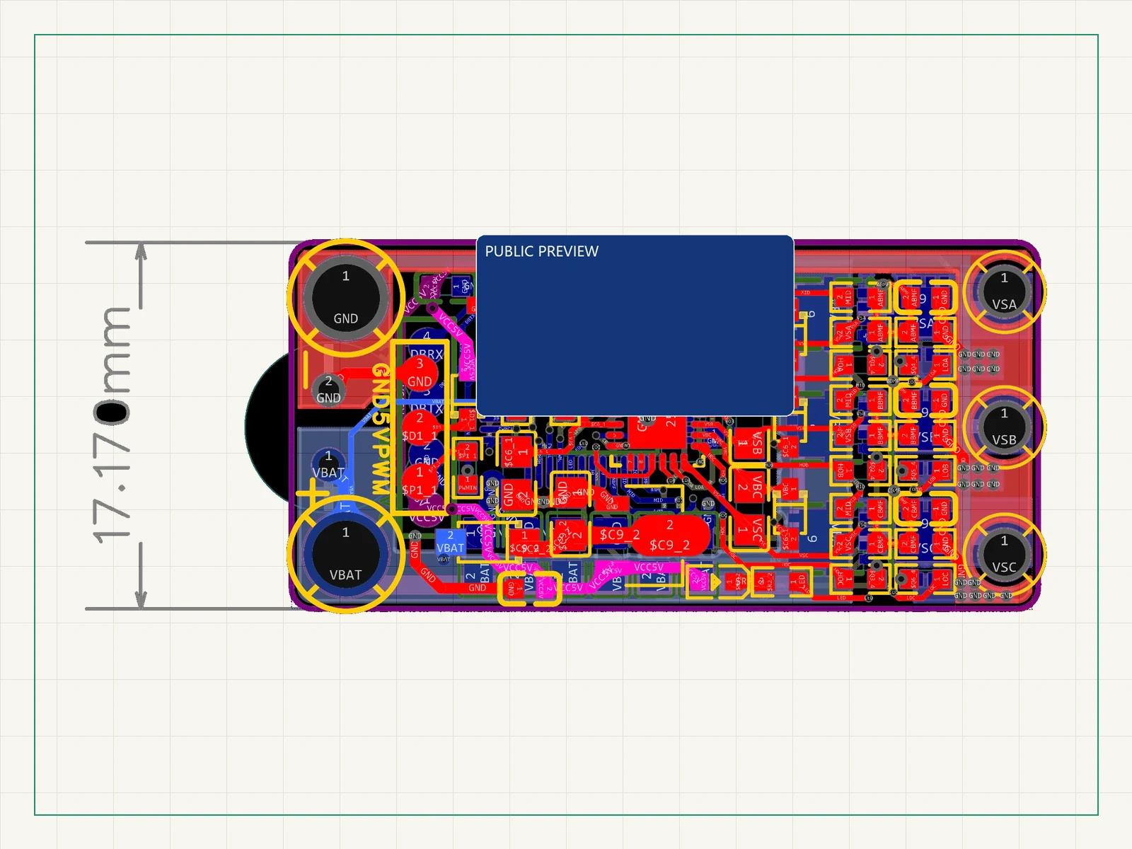 PCB 预览（小尺寸布局）；身份信息区域已遮盖。